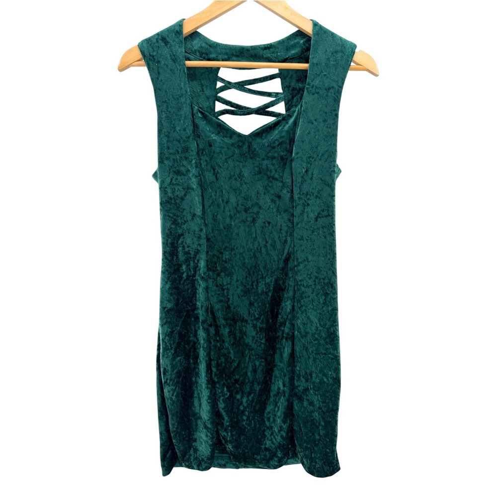 VTG Frederick's of Hollywood Green Crushed Velvet Strappy Cage Mini Dress M Goth